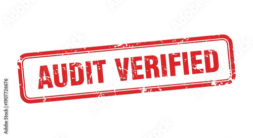 A rectangular red stamp displaying the word audit verified in bold uppercase lettering against a white background high quality professional detailed