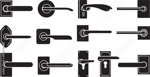 Collection of various door handles and locks on display