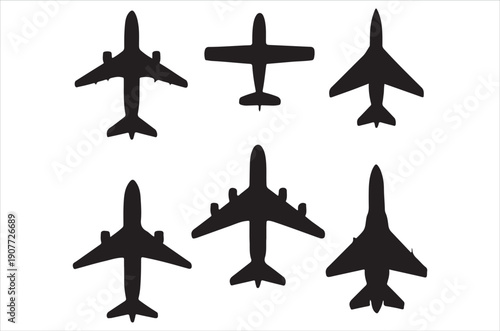 Silhouettes of various military aircraft against a white background