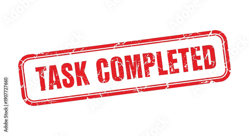 A red rectangular stamp with the words task completed prominently displayed in bold uppercase lettering high quality professional detailed modern elegant