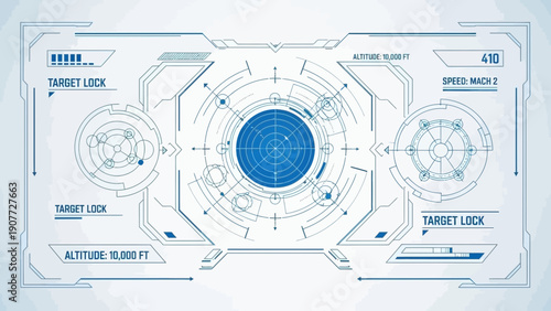 futuristic cockpit interface, target lock, speed mach 2, digital display