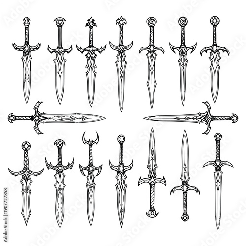 Fantasy swords collection with intricate designs
