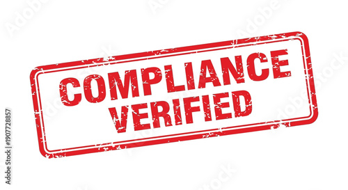 A distressed red rubber stamp displays the words compliance verified in bold uppercase lettering suggesting official approval high quality professional detailed