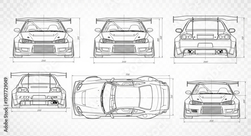 Car Blueprint Technical Drawing Design.