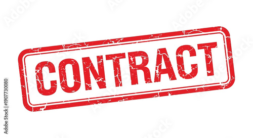 A red rectangular stamp displaying the word contract in bold white capital letters against a white backdrop high quality professional detailed