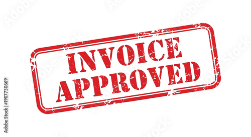 A rectangular red ink stamp displaying the words invoice approved in bold uppercase letters against a white background high quality professional