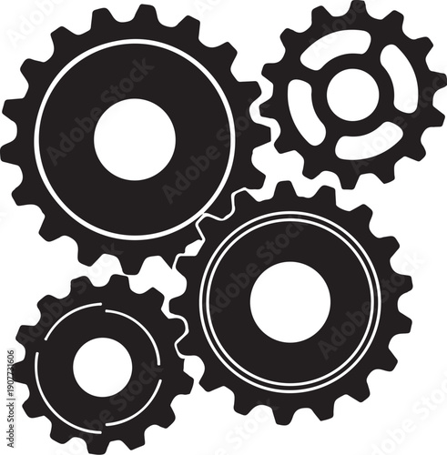 Black and white gears machinery industrial concept illustration design