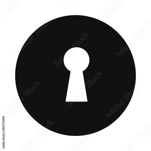 Black circle icon with white keyhole cutout in the center, simple graphic symbol for security or access