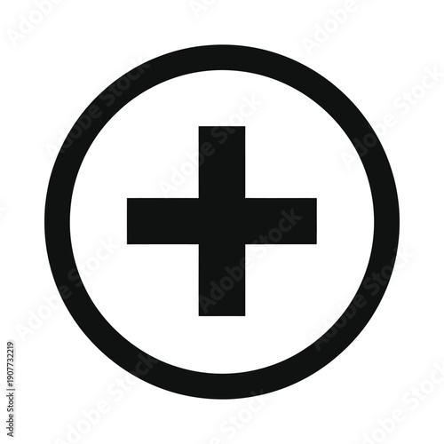 Black plus sign inside a circle icon, UI Elements