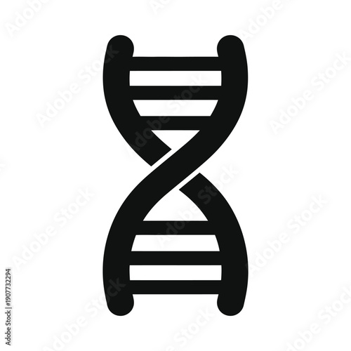 Black and white icon of a dna double helix structure