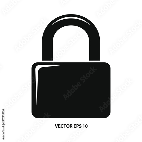 Black padlock icon, simple security lock symbol for access control and protection