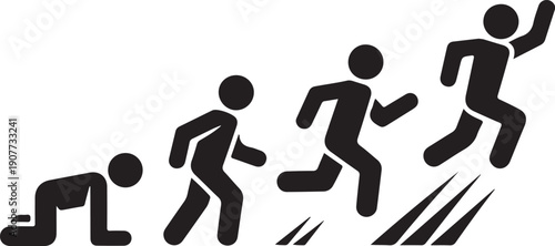 Crawl Walk Run Fly pictogram icon set. Clipart image isolated on white background