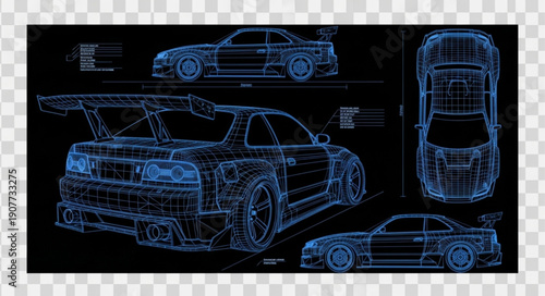 Car Blueprint Technical Drawing Illustration.