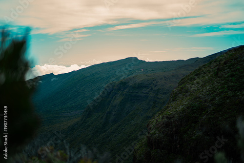 Falaises volcaniques verdoyantes du Piton de la Fournaise