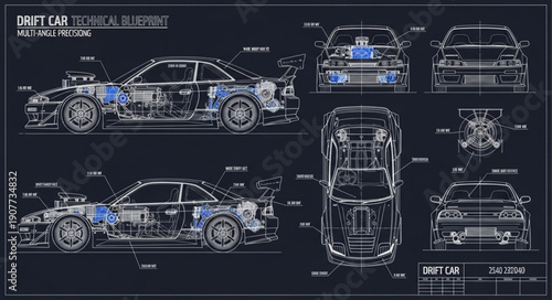 Car Blueprint Technical Drawing Diagram.