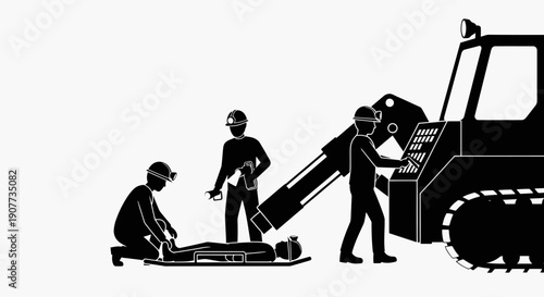 Three workers operating heavy machinery on a construction site.