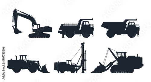 Collection of Heavy Construction Machinery Silhouettes.