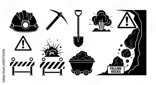 Mining Safety Icons and Warning Signs.