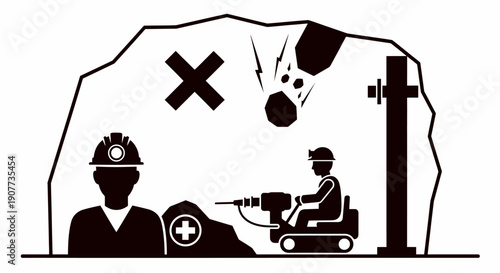 Mining Operation with Safety Precautions and Accident Risk.