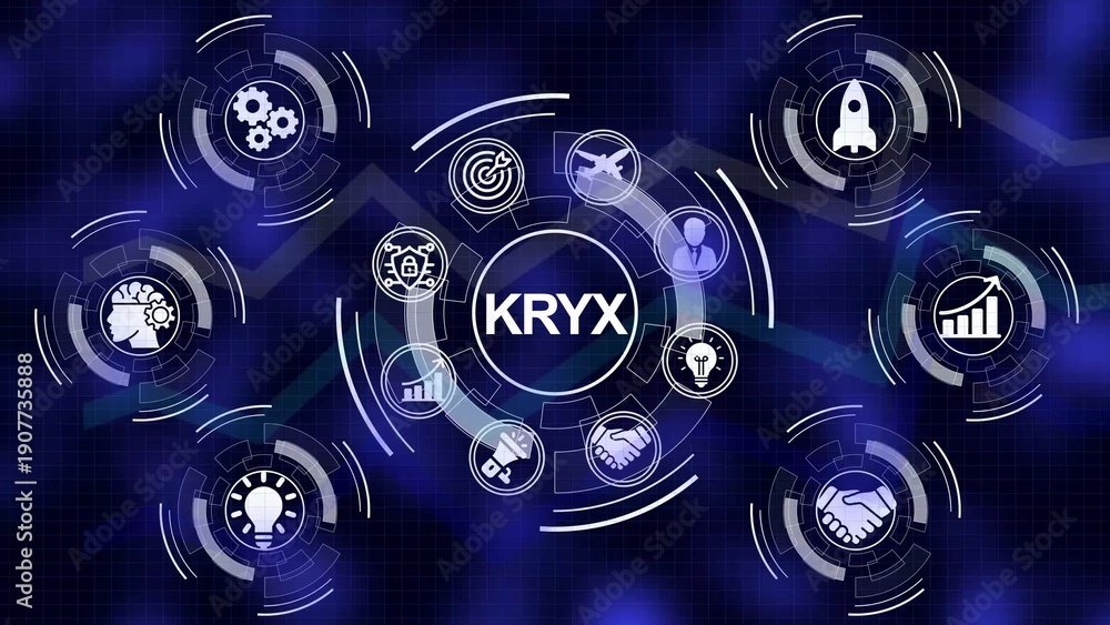 Obraz premium Digital Business Strategy Network With KRYX Logo And Technology Icons KRYX