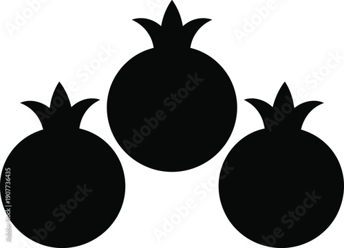 Pomegranate silhouettes set featuring fresh fruit shapes isolated black healthy food icons minimal vector illustration design collection