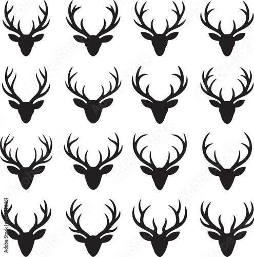 Deer antlers set isolated on white background.