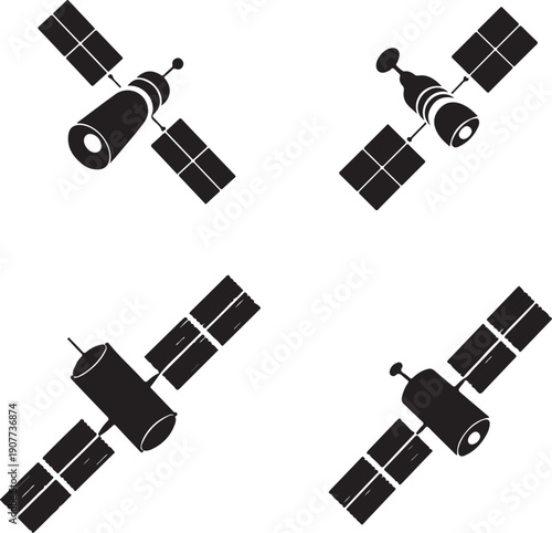 Detailed silhouette of a satellite orbiting earth in outer space