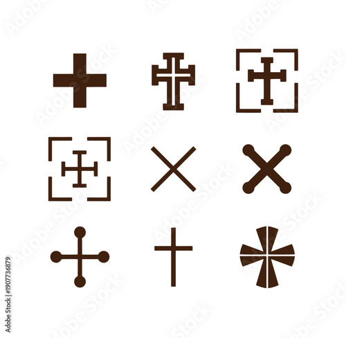 Brown crosses and plus signs on white background