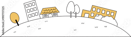 家やビルがある背景単色