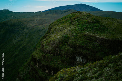 Falaises volcaniques verdoyantes du Piton de la Fournaise, La Réunion