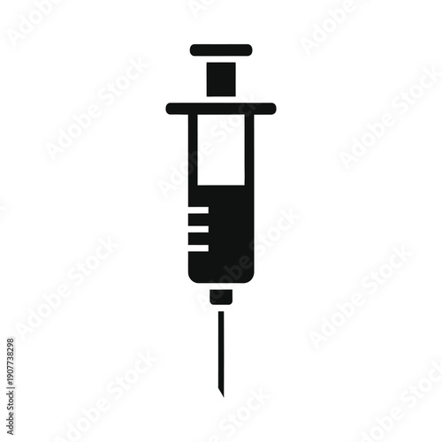 Syringe icon with needle on isolated, ui elements