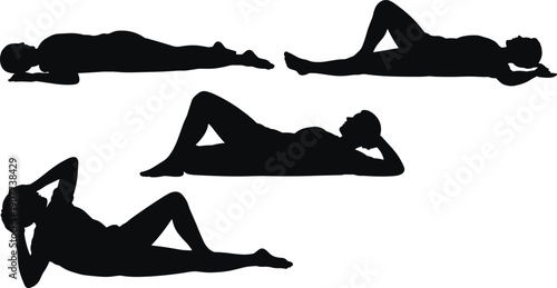 Woman lying silhouettes collection, female resting and relaxing poses set, wellness and body relaxation concept isolated black woman vector illustration bundle pack