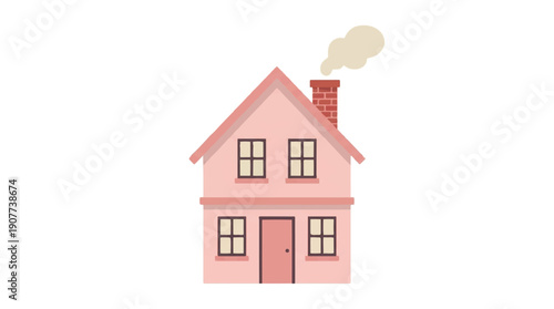 pink house with smoke coming out of chimney
