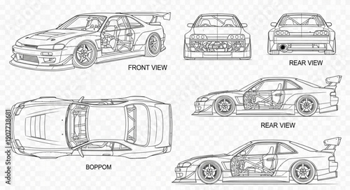 Car Design Sketches Multiple Angles.