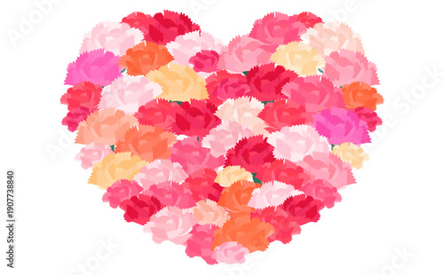 ハート型のカーネーションイラスト_カラフル