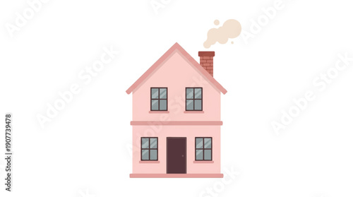 Pink house with smoke coming out of chimney
