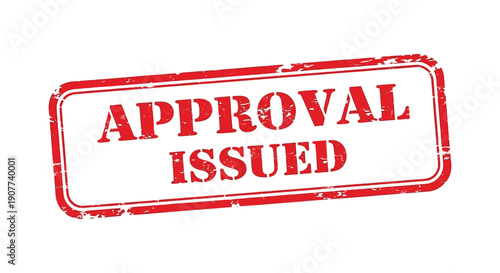 A distressed rectangular red stamp boldly proclaims approval issued in capital letters against a stark white background high quality professional detailed