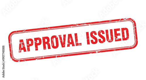 A rectangular red stamp with distressed edges prominently displays the text approval issued in bold uppercase lettering high quality professional detailed