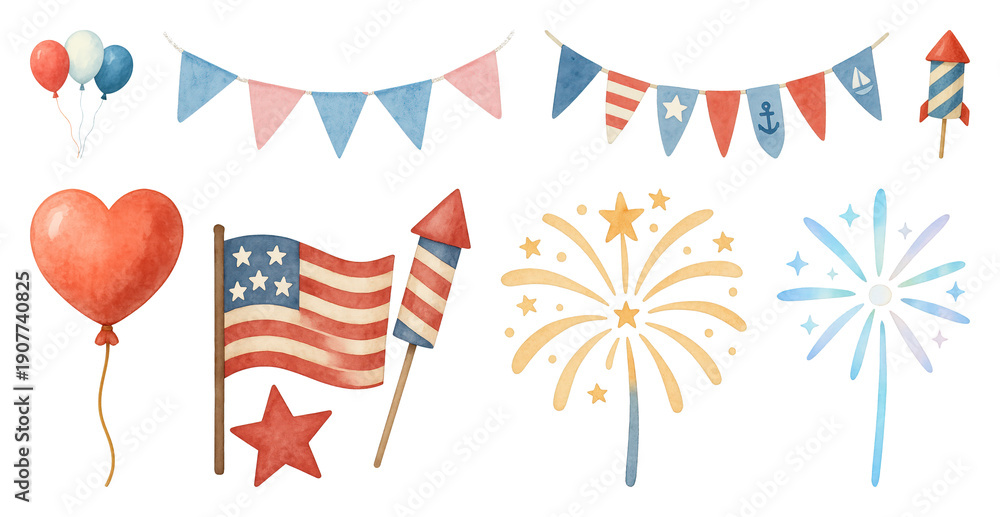 Obraz premium PNG Festive patriotic decorations and fireworks on transparent background