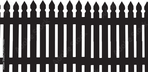 Black Iron Fence Silhouette on White Background Illustration Design