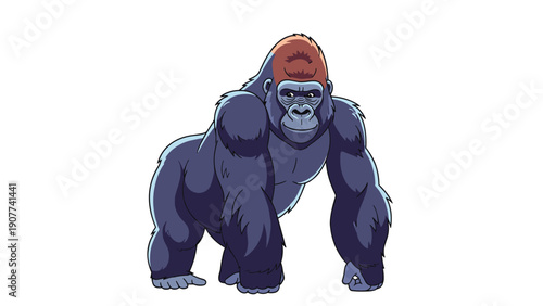 Majestic silverback gorilla standing in a powerful four-legged posture, featuring detailed blue fur and a noble expression for nature themes.