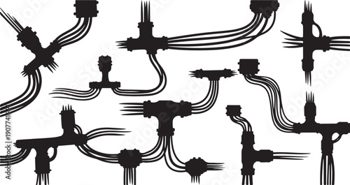 Abstract black spray paint guns on white background pattern