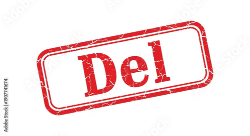 A distressed rectangular red stamp displays the text Del in bold white capital letters suggesting deletion or removal high quality professional