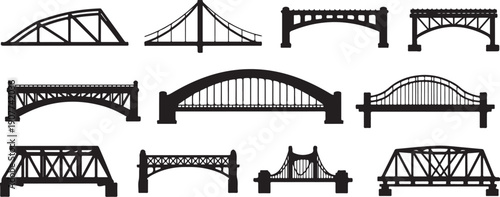 Collection of various bridge silhouettes and structures