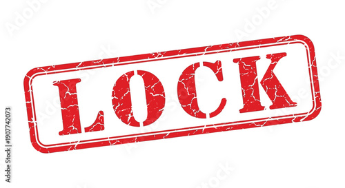 A distressed rectangular red stamp displays the word lock in bold black lettering against a white background high quality professional detailed