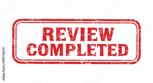 A rectangular red stamp displays the text review completed in bold capitalized letters suggesting a finished assessment high quality professional detailed
