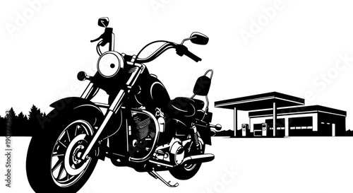 Vintage Motorcycle Vector Silhouette. A vector image of a vintage motorcycle silhouette. Single layer black and white image. Transparent background SVG version.