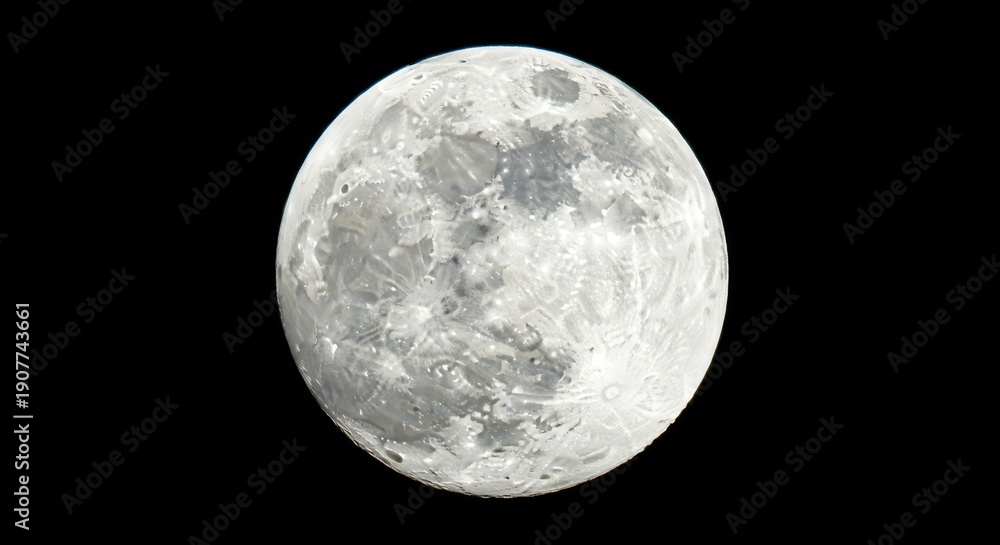 Obraz premium A breathtaking telescopic close up of the bright white full moon dominating the deep black expanse of the night sky, highlighting surface texture, midnight, deep space, crater
