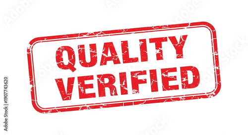 A red rectangular stamp displays the words quality verified in bold uppercase lettering with a distressed texture high quality professional detailed