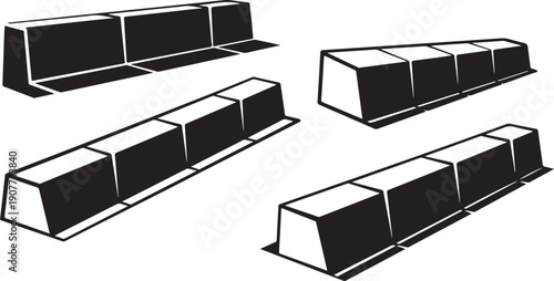 Illustration of various black and white bench configurations